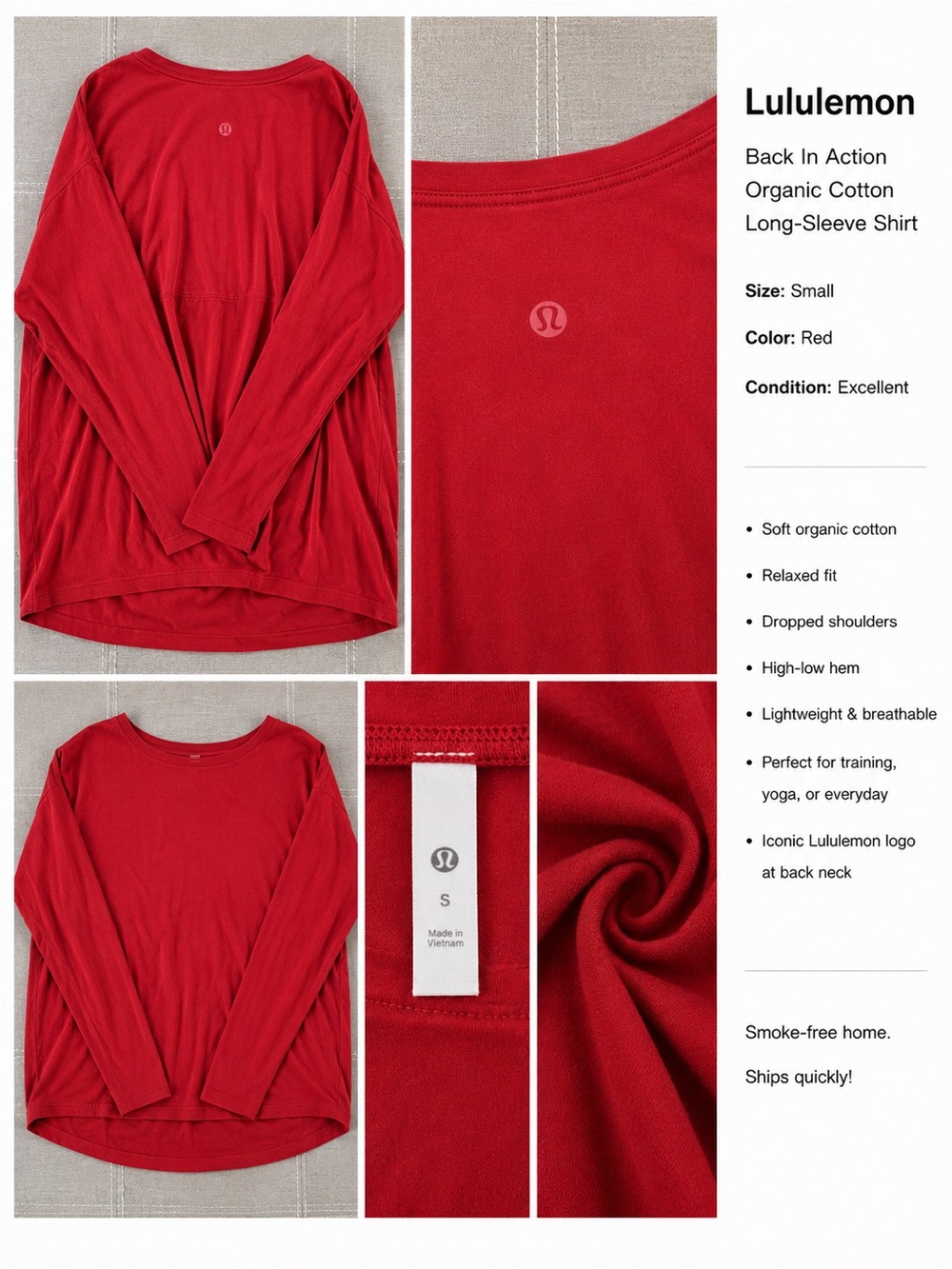 lululemon athletica Red Long-Sleeve Organic Cotton Top
